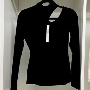 Susana Monaco black stretch top with peak a boo shoulder